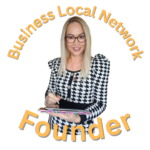 Viktoria Cowley - with the words Business Local Network, Founder in a text circle